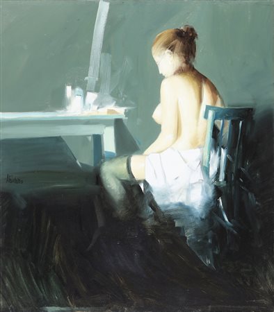 TAMBURRO ANTONIO (n. 1948) Sonia seduta. 1995. Olio su tela . Cm 70,00 x...