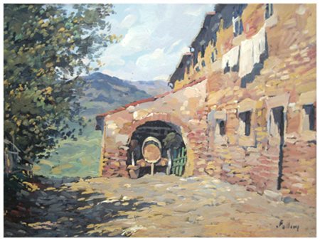 CLAUDIO PALLINI Livorno 1937 Rustico Olio su tavola 30 x 40. Firma in b. a...