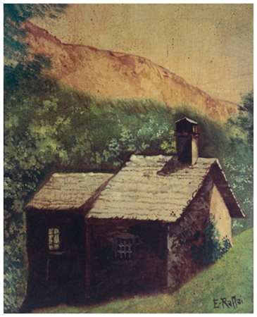 E. RAFFAI Senza titolo Olio su tavola 33,5 x 26. Firma in b. a d. B.A. 50