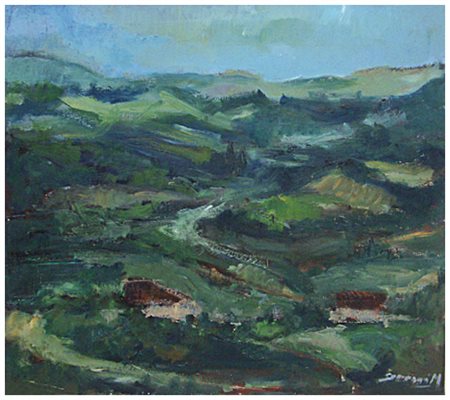 MARCO SERENI Galeata Senza titolo Olio su faesite 63 x 71. Firma in b. a d....