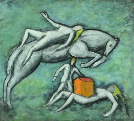 Roberto Barni (Pistoia 1939 ) Senza titolo, Olio su carta a mano, cm. 90x100.