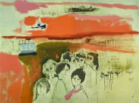 Renato Borsato (Venezia 1927 2013) Le ragazze di Sacca Fisola, 1965 Olio su...