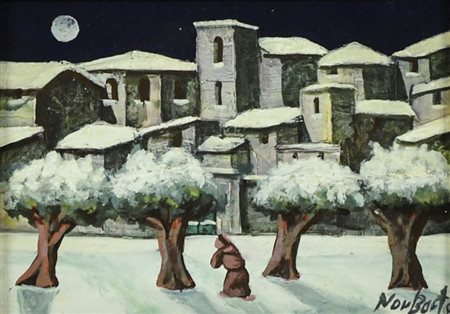 Norberto Proietti (Spello (Pg) 1927 ) Neve, Olio su tavola, cm. 13x18....
