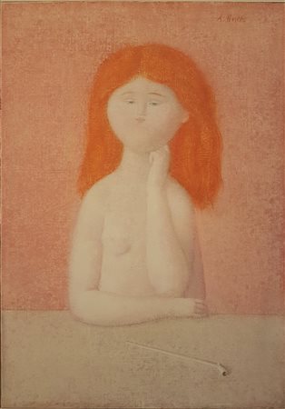 Antonio Bueno (Berlino 1918 Firenze 1984) Ragazza al tavolo nuda con pipa,...
