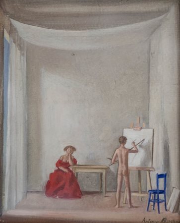 Antonio Bueno (Berlino 1918 Firenze 1984) Interno, 1952 Olio su cartone, cm....