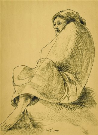 Giuliano Vangi (Barberino di Mugello 1931 ) Figura seduta, 1970 Carboncino su...