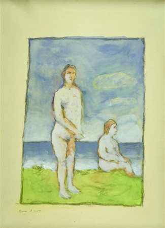 Carlo Carrà (Quargnento (Al) 1881 Milano 1966) Donne al mare, 1942 Acquerello...