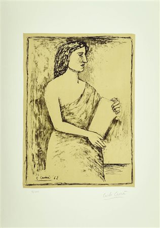 Carlo Carrà (Quargnento (Al) 1881 Milano 1966) Donna con libro, 1962...
