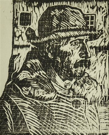 Moses Levy (Tunisi 1885 Viareggio 1968) Uomo con cappello , 1914 Xilografia...