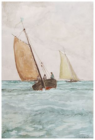 FEDERIGO SEVERINI Pisa 1888 – Pisa 1962 Barche a Marina di Pisa 1961 Pittura...