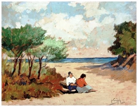 FRANCO CIGHERI Montespertoli 1905 – Portoferraio 1982 Senza titolo Olio su...