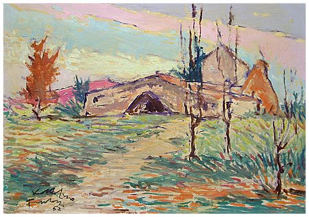 VOLTOLINO FONTANI Livorno 1920 – Livorno 1976 Campagna 1952 Olio su faesite...