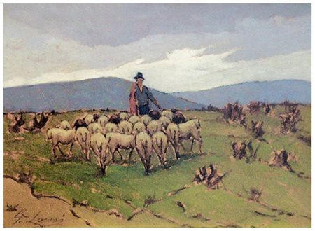 GIOVANNI LOMI Ardenza 1889 – Ardenza 1969 Pascolo in maremma Olio su faesite...