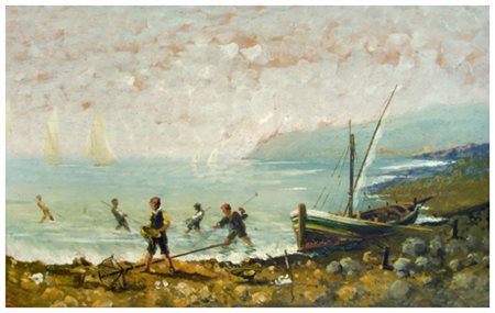 S. PAMPANA attivo Toscana Senza titolo Olio su tavola 50 x 80. Firma in b. a...