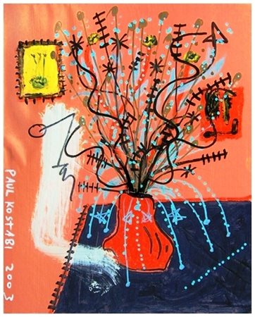 PAUL KOSTABI Whittier (USA) 1962 Delicate balance 2003 Olio su cartone telato...