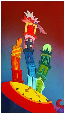 MASSIMO SANSAVINI Forlì 1961 Passo ! 2003 Intarsi e lacche su tavola 90 x 50....