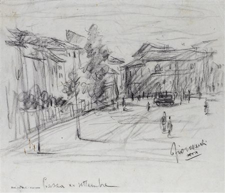 ANONIMO Piazza XX Settembre Matita su carta cm 19x22 Firma indecifrata e...