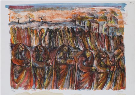SAVERIO TERRUSO (1939-2003) Processione Litografia cm 50x70 Firma e...