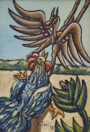 LORENZO BOTTARI (1949) La lotta, 1978 Olio su tela di Juta cm 50x35 Firma e...