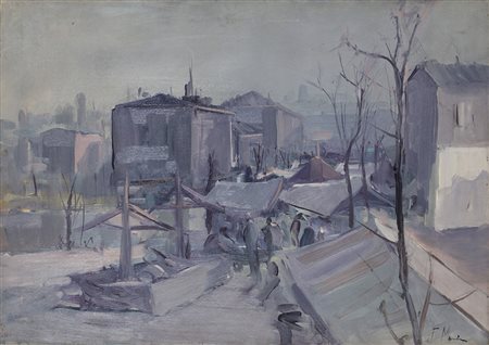 F. MARINO Paesaggio, 2002 Foglio su tela cm 50x70 Firma al fronte...