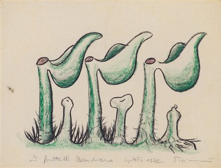 VANNI VIVIANI (1937-2002) I fratelli bandiera, 1972 Pastelli su carta cm...