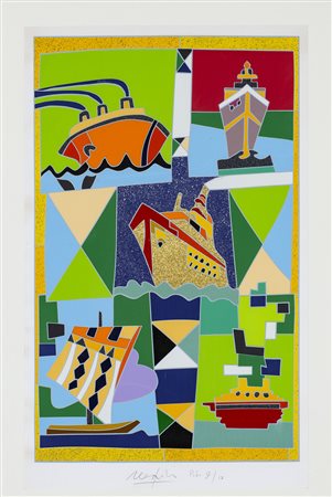 UGO NESPOLO (1941) Senza Titolo Serigrafia polimaterica cm 53x32 Firma e...