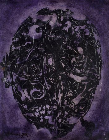 CHAN KWAN-WAN Senza Titolo, 1973 Acrilici su tela cm 40x50 Firma e datazione...