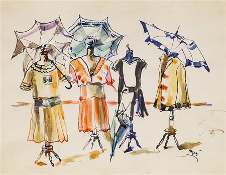 PAGANI Senza Titolo Tecnica mista su carta cm 33,5x44 Firma al fronte