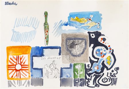 MACHA Senza Titolo Tecnica mista e acquerello su carta cm 33,5x48,5 Firma al...