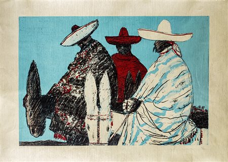 SALVATORE FIUME (1915-1997) Senza Titolo Litografia su carta d'orata cm 50x70...