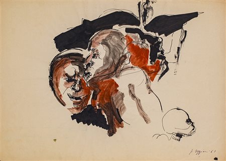 PINO REGGIANI (1937) Studio di feste, 1963 Tempera e inchiostro su carta cm...