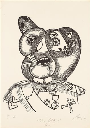 ENRICO BAJ (1924-2003) Senza Titolo Litografia cm 49,5x69,5 Firma, dedica ad...