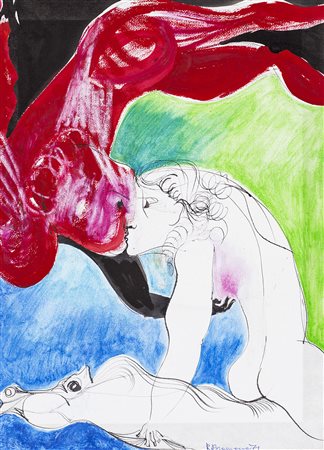 BRANCACCIO Senza Titolo, 1971 Tecnica mista su carta cm 46x36 Firma e...