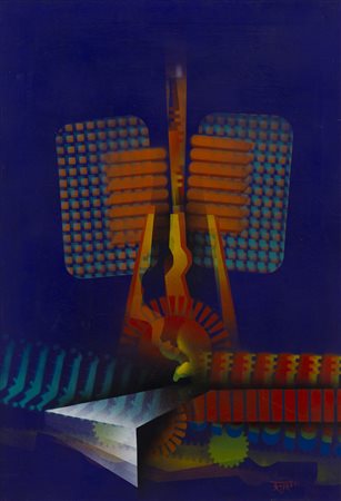 ROBERTO RIVA (1939) Macchina cosmica, 1971 Tecnica mista su tela cm 70x50...