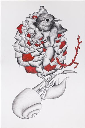 SIVA (1982) Fioritura, 2010 Inchiostro su seta cm 60x40 Firma, titolo e...