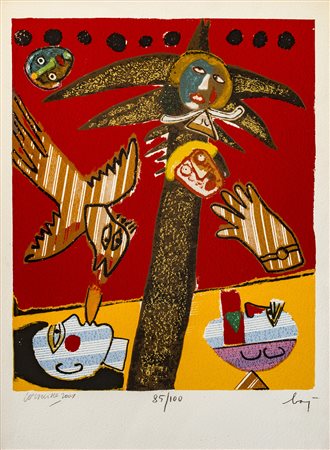 ENRICO BAJ E GUILLAUME CORNEILLE Senza Titolo, 2001 Serigrafia polimaterica...