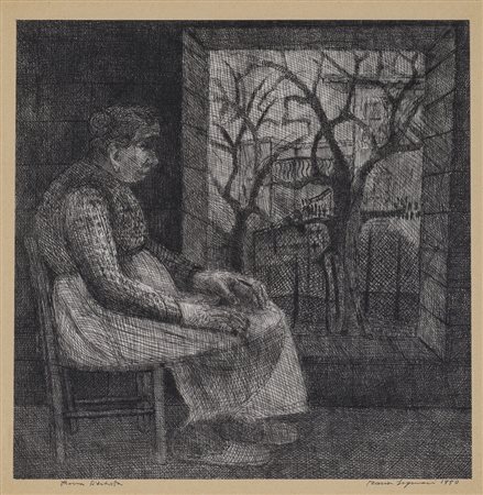 MARIO SIGNORI (1929) Senza titolo, 1950 Acquaforte applicata su cartoncino cm...