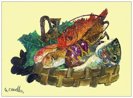 GIUSEPPE CAVALLINI 1916 - 2000 Senza titolo Olio su tavola 50 x 70. Firma in...