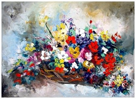 ALICE ESDERS 1910 - 1973 Le petit panier – primtanier 1973 Olio su tela 50 x...