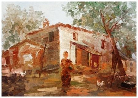 GUIDO GUIDI 1916 - 2002 Senza titolo Olio su tavola 50 x 70. Firma in b. a s.