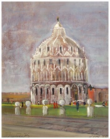 PIERO VACCARI 1926 - 1997 Pisa, Battistero 1990 Olio su tavola 41 x 32,5....