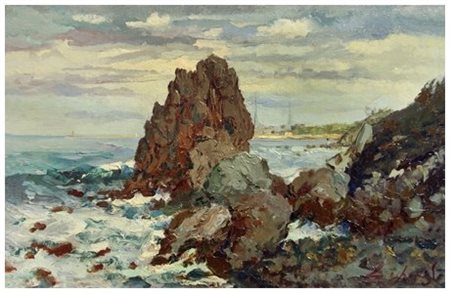 GIO BATTA LEPORI 1911 - 2002 Senza titolo Olio su faesite 32 x 49,7. Firma in...