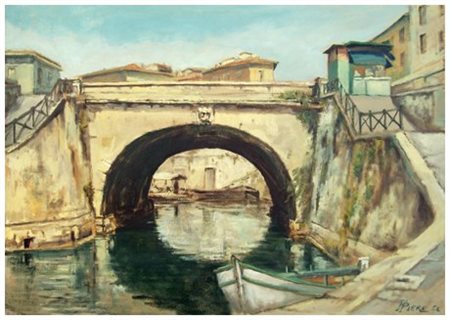 FRANCESCO MARIA PIERI 1941 - 1989 Livorno, ponte di Piazza Cavour 1962 Olio...