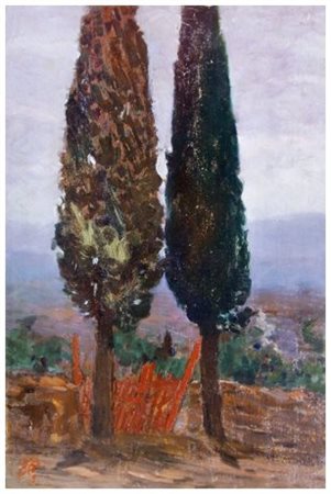 CORRADO MICHELOZZI 1883 - 1965 Senza titolo OLio su tavola 40 x 24,6. Firma...