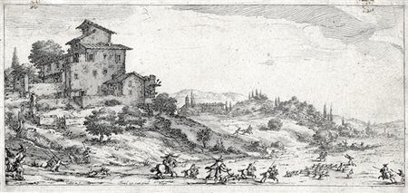 Jacques Callot,&nbsp;Lotto composto di 4 incisioni.1) La caccia al cervo....