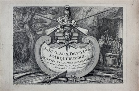 Claude Gillot,&nbsp;Nouveaux Deseins D'Arquebuserie.1715-1720.Acquaforte. mm...