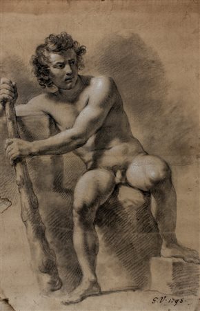 Anonimo della fine del XVIII secolo,&nbsp;Giovane uomo seduto con clava...