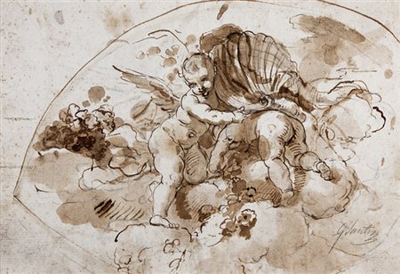 Giuseppe Santi&nbsp;[attribuito a],&nbsp;Studio per lunetta con due amorini...