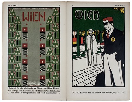 Lotto composto di 2 bifoli dalla rivista Die Fläche. Decorazioni e manifesti...