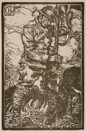 Gino Barbieri,&nbsp;Due xilografie con scene militari dalla serie 'I soldati...